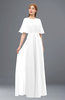 ColsBM Ricki White Bridesmaid Dresses Floor Length Zipper Elbow Length Sleeve Glamorous Pleated Jewel