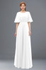 ColsBM Ricki White Bridesmaid Dresses Floor Length Zipper Elbow Length Sleeve Glamorous Pleated Jewel