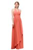 ColsBM Olive Fusion Coral Bridesmaid Dresses V-neck Zipper Pleated Sexy Floor Length A-line