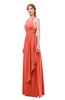 ColsBM Olive Living Coral Bridesmaid Dresses V-neck Zipper Pleated Sexy Floor Length A-line