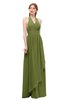 ColsBM Olive Olive Green Bridesmaid Dresses V-neck Zipper Pleated Sexy Floor Length A-line