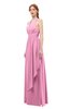 ColsBM Olive Pink Bridesmaid Dresses V-neck Zipper Pleated Sexy Floor Length A-line