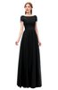ColsBM Ellery Black Bridesmaid Dresses A-line Half Backless Elegant Floor Length Short Sleeve Bateau