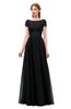 ColsBM Ellery Black Bridesmaid Dresses A-line Half Backless Elegant Floor Length Short Sleeve Bateau