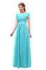 ColsBM Ellery Blue Radiance Bridesmaid Dresses A-line Half Backless Elegant Floor Length Short Sleeve Bateau