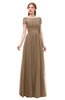 ColsBM Ellery Bronze Brown Bridesmaid Dresses A-line Half Backless Elegant Floor Length Short Sleeve Bateau