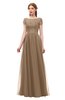 ColsBM Ellery Bronze Brown Bridesmaid Dresses A-line Half Backless Elegant Floor Length Short Sleeve Bateau