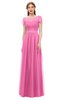 ColsBM Ellery Carnation Pink Bridesmaid Dresses A-line Half Backless Elegant Floor Length Short Sleeve Bateau