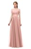 ColsBM Ellery Coral Almond Bridesmaid Dresses A-line Half Backless Elegant Floor Length Short Sleeve Bateau