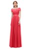 ColsBM Ellery Coral Bridesmaid Dresses A-line Half Backless Elegant Floor Length Short Sleeve Bateau