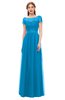 ColsBM Ellery Cornflower Blue Bridesmaid Dresses A-line Half Backless Elegant Floor Length Short Sleeve Bateau