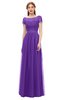 ColsBM Ellery Deep Lavender Bridesmaid Dresses A-line Half Backless Elegant Floor Length Short Sleeve Bateau