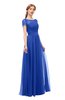 ColsBM Ellery Electric Blue Bridesmaid Dresses A-line Half Backless Elegant Floor Length Short Sleeve Bateau