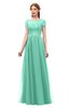 ColsBM Ellery Lucite Green Bridesmaid Dresses A-line Half Backless Elegant Floor Length Short Sleeve Bateau
