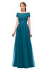 ColsBM Ellery Midnight Blue Bridesmaid Dresses A-line Half Backless Elegant Floor Length Short Sleeve Bateau