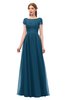 ColsBM Ellery Moroccan Blue Bridesmaid Dresses A-line Half Backless Elegant Floor Length Short Sleeve Bateau