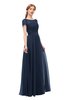 ColsBM Ellery Navy Blue Bridesmaid Dresses A-line Half Backless Elegant Floor Length Short Sleeve Bateau