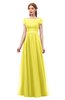 ColsBM Ellery Pale Yellow Bridesmaid Dresses A-line Half Backless Elegant Floor Length Short Sleeve Bateau
