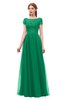 ColsBM Ellery Pepper Green Bridesmaid Dresses A-line Half Backless Elegant Floor Length Short Sleeve Bateau