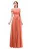 ColsBM Ellery Persimmon Orange Bridesmaid Dresses A-line Half Backless Elegant Floor Length Short Sleeve Bateau