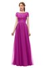 ColsBM Ellery Raspberry Bridesmaid Dresses A-line Half Backless Elegant Floor Length Short Sleeve Bateau