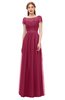 ColsBM Ellery Red Bud Bridesmaid Dresses A-line Half Backless Elegant Floor Length Short Sleeve Bateau