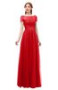 ColsBM Ellery Red Bridesmaid Dresses A-line Half Backless Elegant Floor Length Short Sleeve Bateau