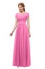 ColsBM Ellery Rose Pink Bridesmaid Dresses A-line Half Backless Elegant Floor Length Short Sleeve Bateau