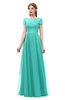 ColsBM Ellery Turquoise G97 Bridesmaid Dresses A-line Half Backless Elegant Floor Length Short Sleeve Bateau