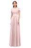 ColsBM Ellery Veiled Rose Bridesmaid Dresses A-line Half Backless Elegant Floor Length Short Sleeve Bateau