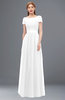 ColsBM Ellery White Bridesmaid Dresses A-line Half Backless Elegant Floor Length Short Sleeve Bateau