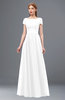 ColsBM Ellery White Bridesmaid Dresses A-line Half Backless Elegant Floor Length Short Sleeve Bateau