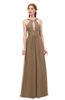 ColsBM Jayda Bronze Brown Bridesmaid Dresses Zipper Halter Glamorous Sleeveless Crystals Floor Length