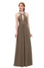 ColsBM Jayda Chocolate Brown Bridesmaid Dresses Zipper Halter Glamorous Sleeveless Crystals Floor Length