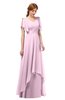 ColsBM Bailee Baby Pink Bridesmaid Dresses Floor Length A-line Elegant Half Backless Short Sleeve V-neck