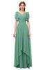 ColsBM Bailee Beryl Green Bridesmaid Dresses Floor Length A-line Elegant Half Backless Short Sleeve V-neck
