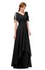ColsBM Bailee Black Bridesmaid Dresses Floor Length A-line Elegant Half Backless Short Sleeve V-neck