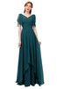 ColsBM Bailee Blue Green Bridesmaid Dresses Floor Length A-line Elegant Half Backless Short Sleeve V-neck