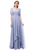 ColsBM Bailee Blue Heron Bridesmaid Dresses Floor Length A-line Elegant Half Backless Short Sleeve V-neck