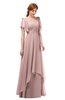 ColsBM Bailee Blush Pink Bridesmaid Dresses Floor Length A-line Elegant Half Backless Short Sleeve V-neck