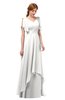 ColsBM Bailee Cloud White Bridesmaid Dresses Floor Length A-line Elegant Half Backless Short Sleeve V-neck
