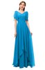 ColsBM Bailee Cornflower Blue Bridesmaid Dresses Floor Length A-line Elegant Half Backless Short Sleeve V-neck