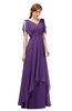 ColsBM Bailee Dark Purple Bridesmaid Dresses Floor Length A-line Elegant Half Backless Short Sleeve V-neck