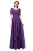 ColsBM Bailee Dark Purple Bridesmaid Dresses Floor Length A-line Elegant Half Backless Short Sleeve V-neck