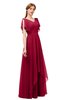 ColsBM Bailee Dark Red Bridesmaid Dresses Floor Length A-line Elegant Half Backless Short Sleeve V-neck