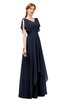 ColsBM Bailee Dark Sapphire Bridesmaid Dresses Floor Length A-line Elegant Half Backless Short Sleeve V-neck