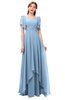 ColsBM Bailee Dusty Blue Bridesmaid Dresses Floor Length A-line Elegant Half Backless Short Sleeve V-neck