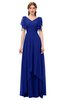 ColsBM Bailee Electric Blue Bridesmaid Dresses Floor Length A-line Elegant Half Backless Short Sleeve V-neck