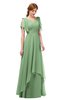 ColsBM Bailee Fair Green Bridesmaid Dresses Floor Length A-line Elegant Half Backless Short Sleeve V-neck