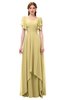 ColsBM Bailee Gold Bridesmaid Dresses Floor Length A-line Elegant Half Backless Short Sleeve V-neck
